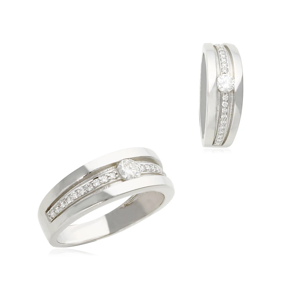 18kt White Gold Diamond Ring  Stainless Steel Swivel Anti Stress Anxiety Finger Rings Jewelry Spinners Ring For Men