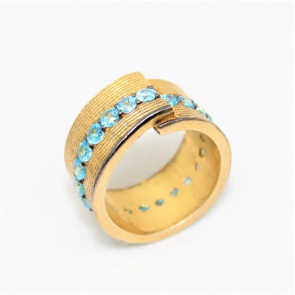 New Infinity Collection Gold Plated Jewelry 925 Sterling Silver Blue Topaz Eternity Band Ring Direct Manufacturing Price