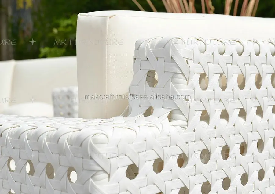 White Wicker Rattan Garden Sofa Set Outdoor Furniture - Patio PE Wicker Rattan Living room Sofa Set outdoor Furniture