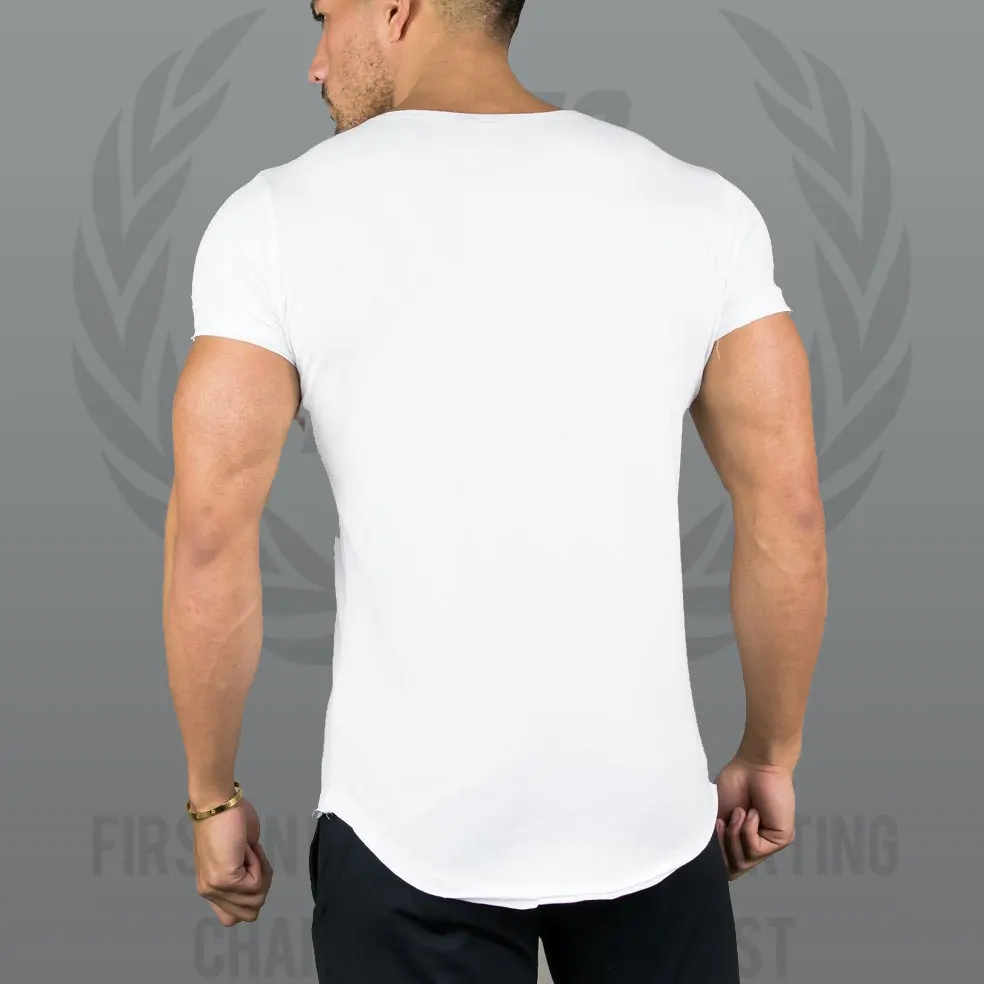 Streetwear men Slim Fit Short Sleeve T Shirt Top OEM Longline Curved Hem Light weight 93% Cotton 7% Elastane Gym T Shirt
