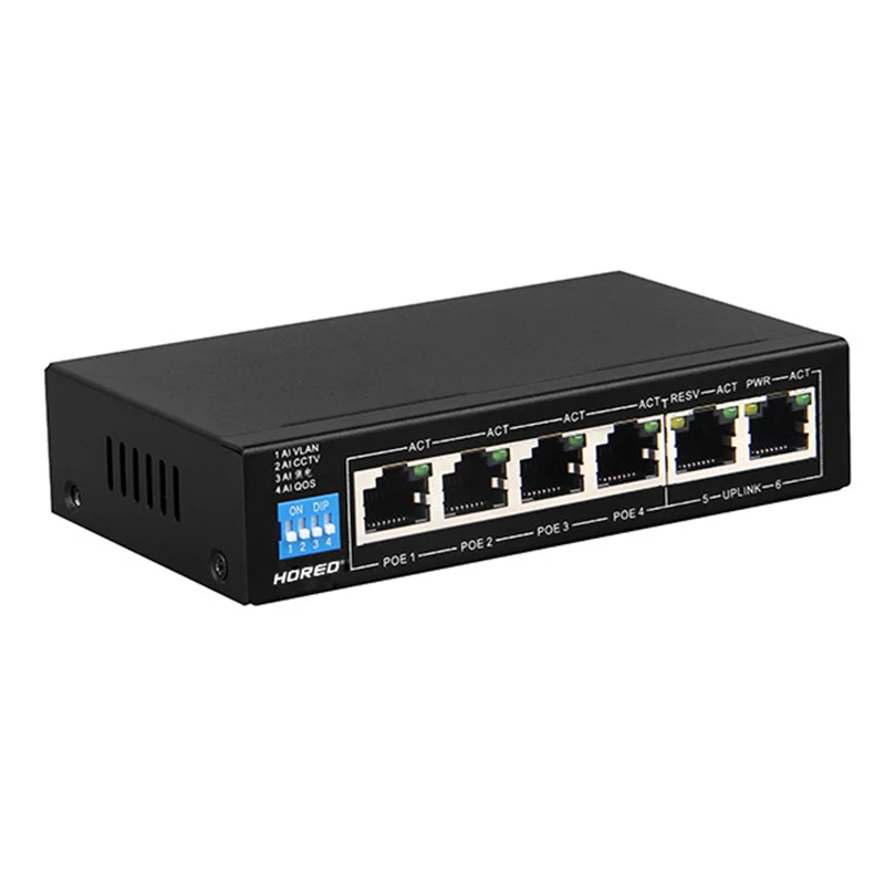 Полный Gigabit 6 портов PoE коммутатор с 4 портами PoE с 2 по восходящей линии переключатель поддержка AI POE VLAN 250 м продлить для точка доступа