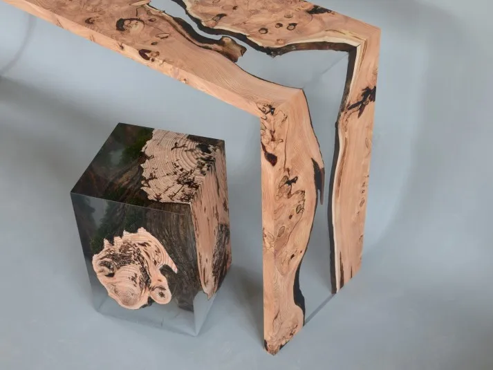 Indian Design Epoxy Resin Wooden Avalanche Console Table