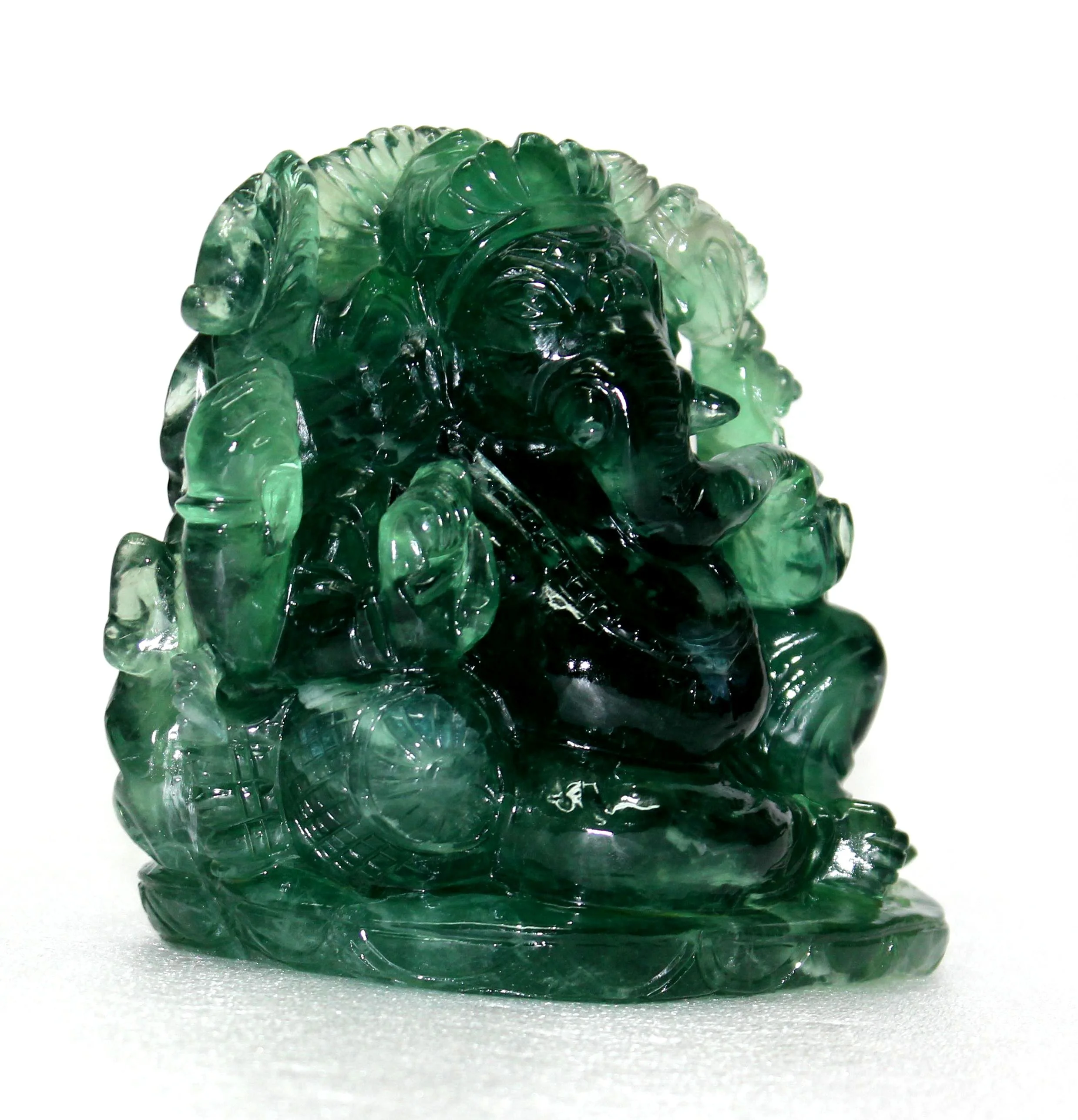 Natural Fluorite Ganesha Stone Sculpture Handcrafted Carving Figurine Make in India Spiritual Statues