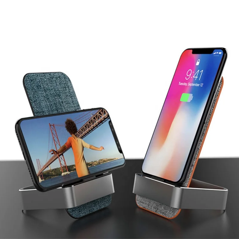 
Cotton Fabric Vertical Wireless Charger Bracket Dual Coil 10W Fast Charging Mobile Phone Desktop QI Wireless Charger 