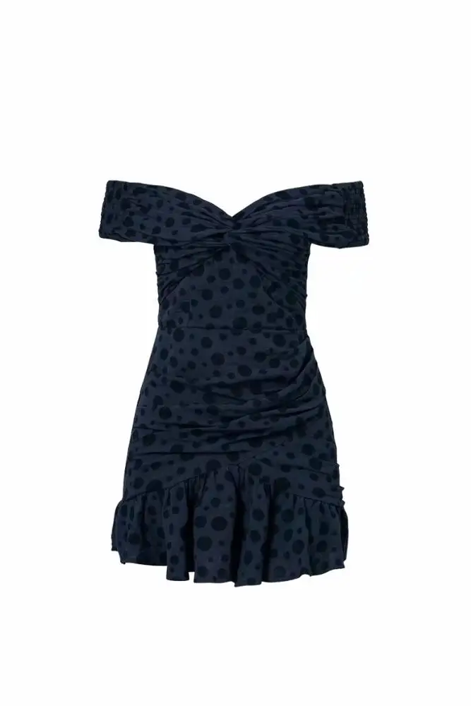 Folds decorate solid color straight collar stitching slim ruffle dress women