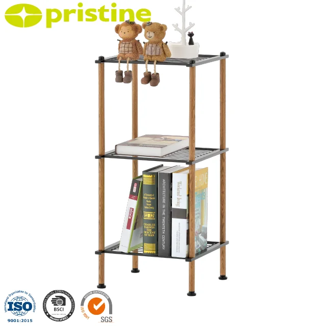 OEM Sale Wholesale 3-Tier Wood Grain Metal Bathroom Wire Shelf from Taiwan MIT Housewares Home Storage Furniture Corner Mounted