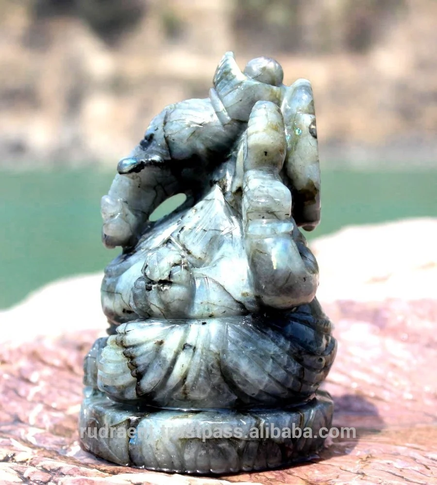 Labradorite Carved Handmade Ganesha Statue Figurine Natural Gemstone Rudra Gems Engraving IN;10122740 Religious SCULPTURE India