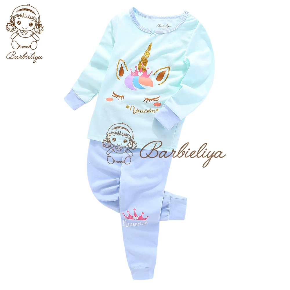 v-B0914 Children girl clothing set homewear christmas unicorn nightwear nightgown pyjamas pijamas kids pajamas