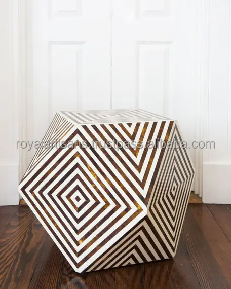Best Quality Black Bone Inlay Side Table Cabinet Striped Design Bed Side Stool for Living Room