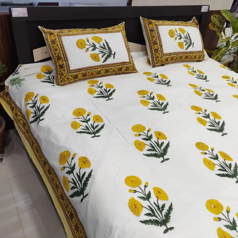 Hand block Print Pure cotton Bed Sheet set indian print Bedding sets
