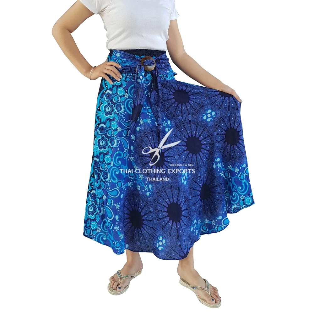 
Thai Printed Long Skirt With Coconut Buckle 