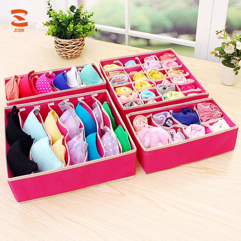 4 PCS Home Containers non-woven fabrics Underwear Organizer Storage Boxes Ties Bra Socks Closet Divider