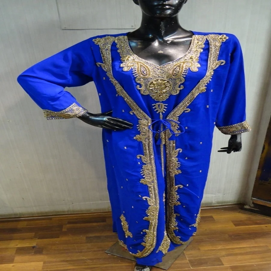 Beautiful Islamic Farsha Muslimah Abaya, Jalabiya Clothes Light Blue Turkish Style Moroccan