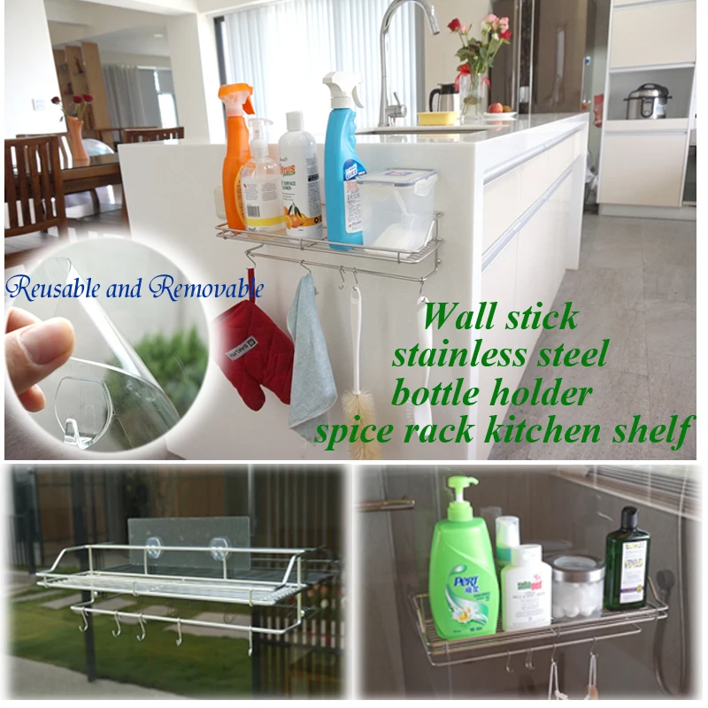 Kitchen accessories stainless steel storage Holders & Racks shelf metal storage basket with small hooks