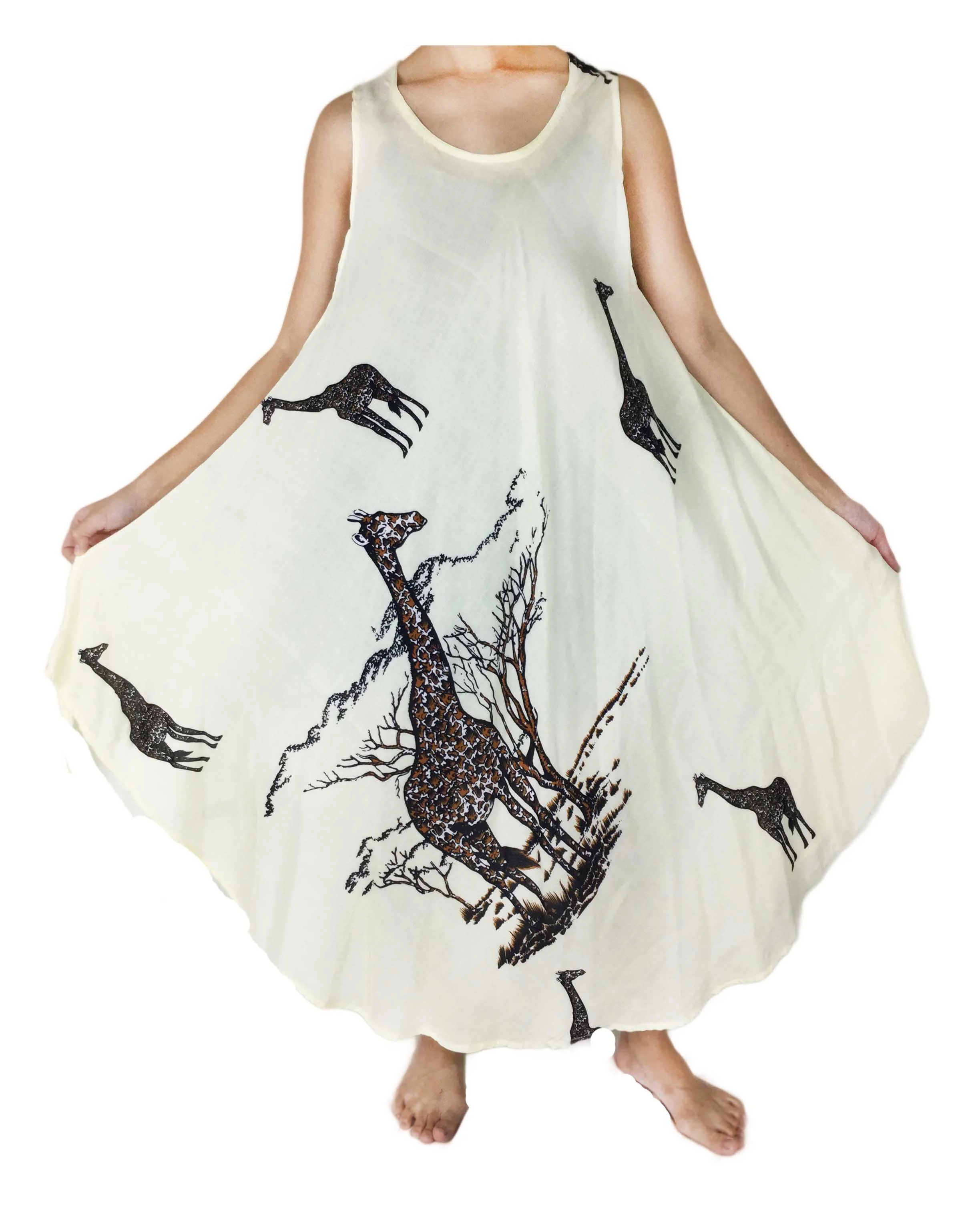 Wholesale Woman African Giraffe Sleeveless  Umbrella Dress Long Kaftan