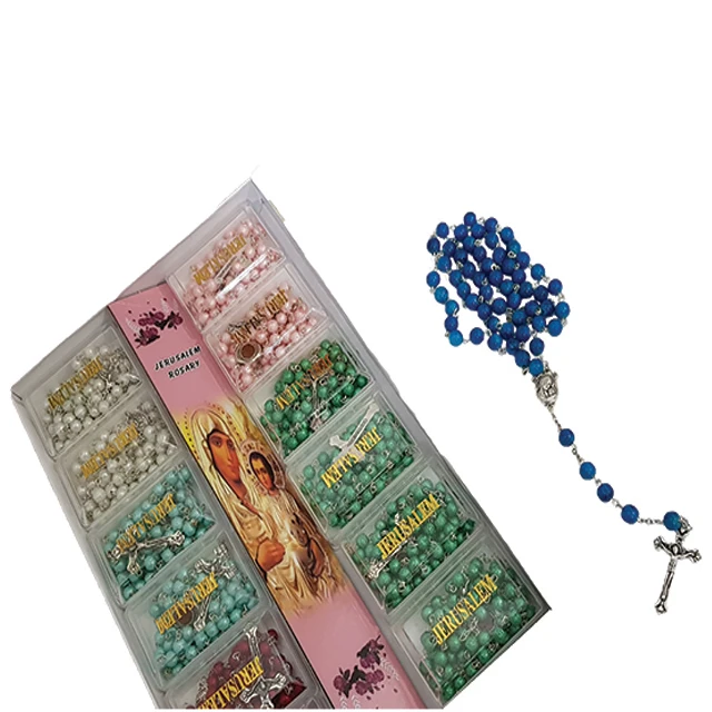 plastic round beads rosary with holy soil centerpiece