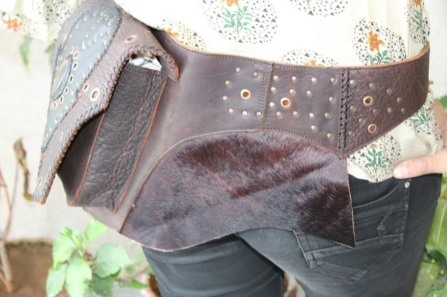 Real Genuine Leather Waist Pocket Belt Money Belt Unisex Waist Bags