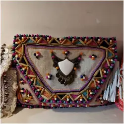 Handmade Indian Vintage Banjara Women Beaded Jute Sling Clutch Bag