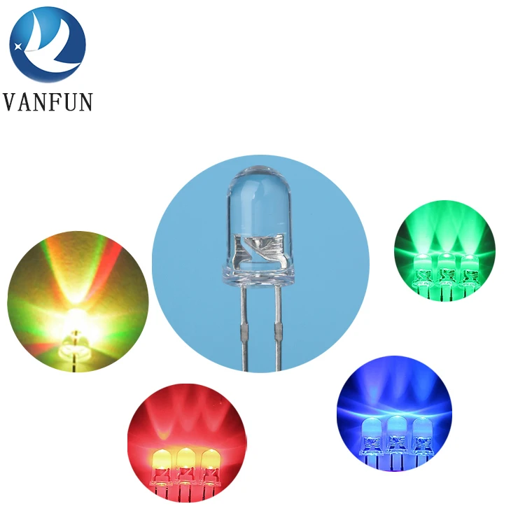 Wanfeng brand high lumens low power consumption multi-color flashing led 2 pin 3mm 5mm rgb led diode