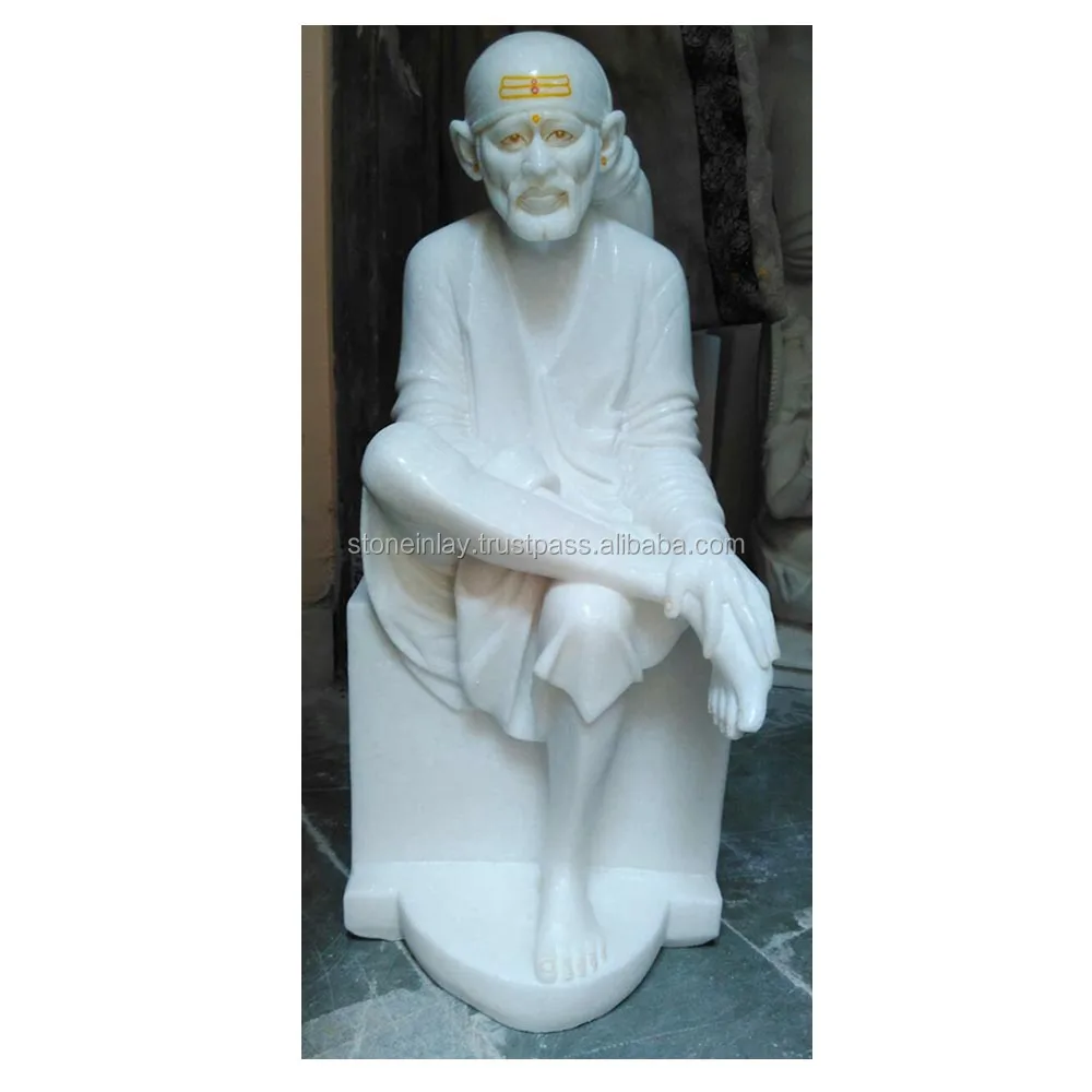 Handmade Handicraft White Makrana Marble God Sai Baba Statue Beautiful Sitting Position Statue In Very Cheap Price
