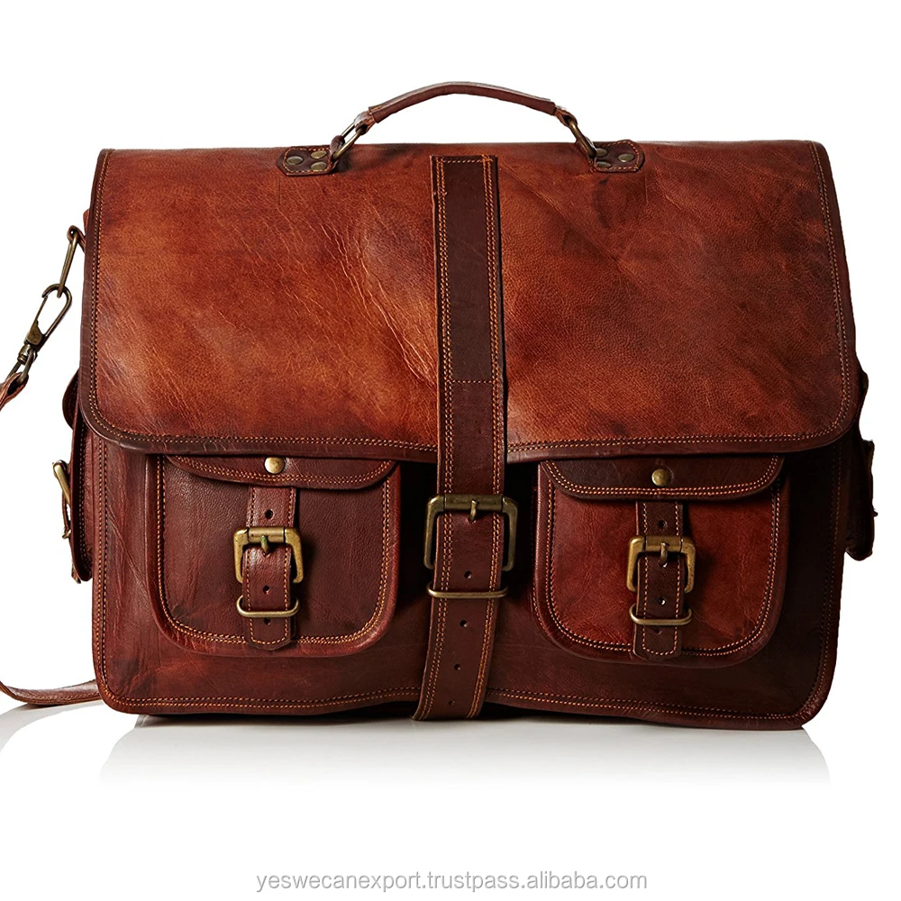 Unisex Real Goat Leather Messenger Bag For Laptop Briefcase Satchel - Wholesale Price For Sale
