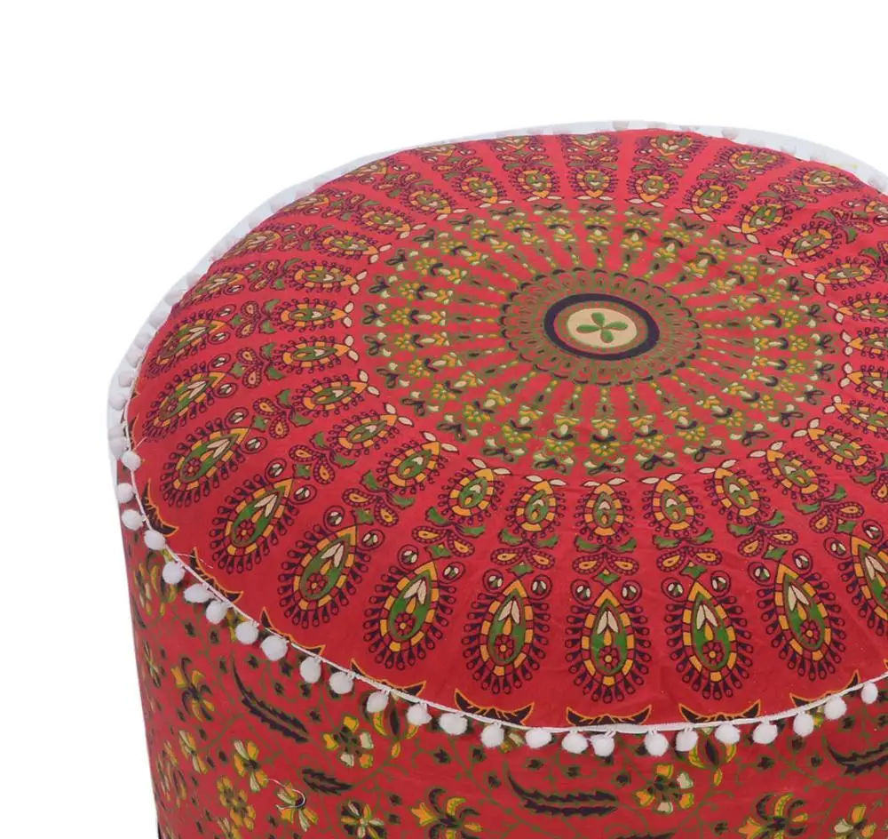 Indian Room Decor Seating Pouffe Cotton Foot Stool Floor Bohemian Pouf Ottoman For Foldable Storage Feature For Hall Kitchen