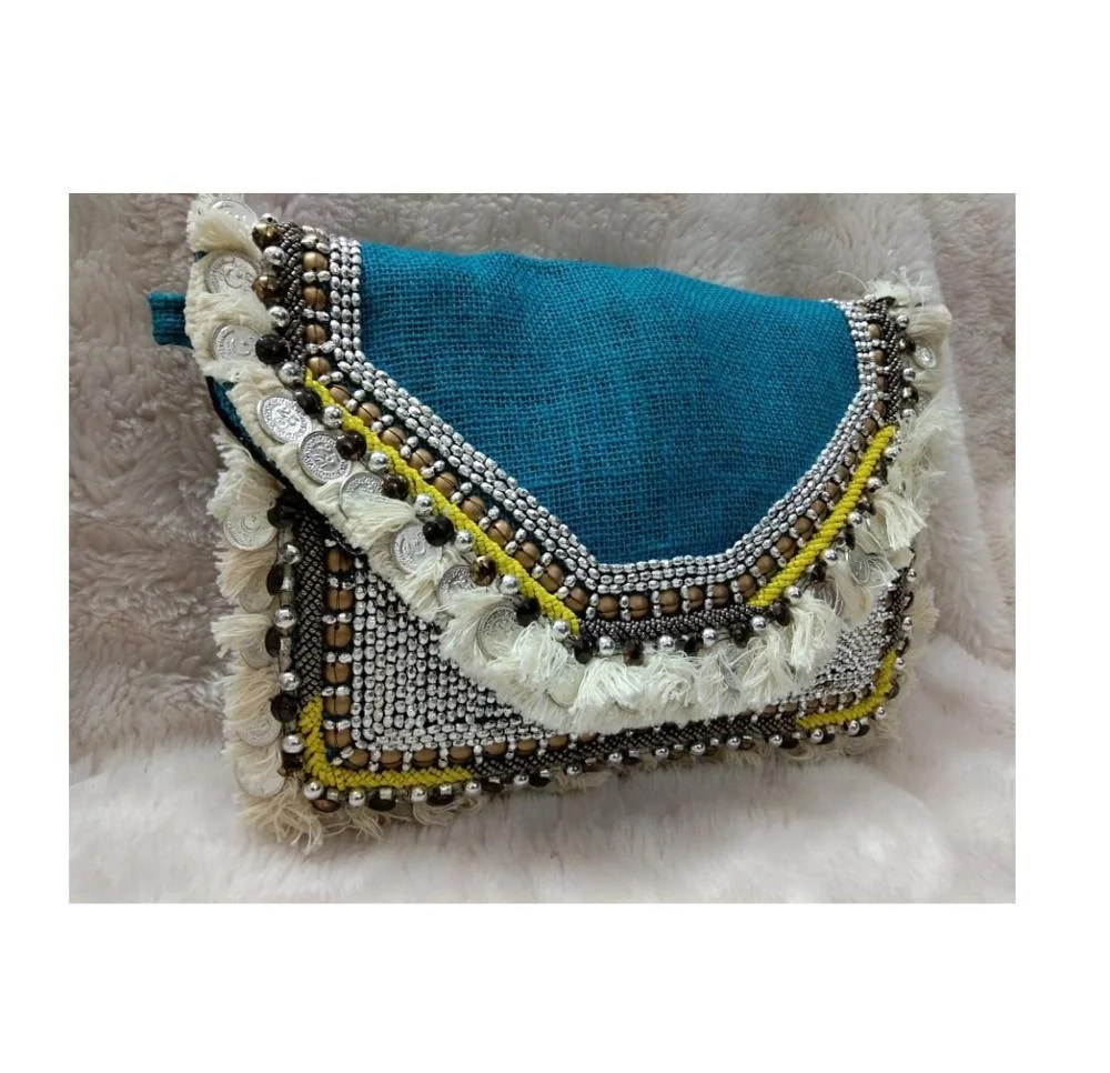 Jute Fabric Coin Bag Tassel Beads Weeding Clutch Bag