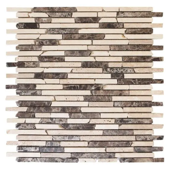 Jeffrey Court English Stone Emperador 11 in. x 12.25 in. x 8 mm Travertine and Marble Mosaic Wall Tile