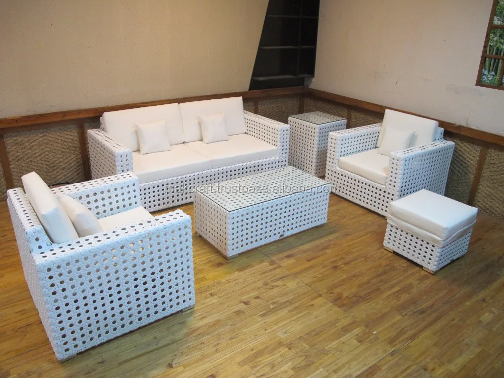 White Wicker Rattan Garden Sofa Set Outdoor Furniture - Patio PE Wicker Rattan Living room Sofa Set outdoor Furniture