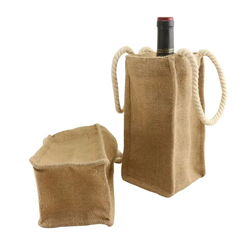 Natural jute wine bag Burlap bottle drawstring bag Promotional Jute Bag