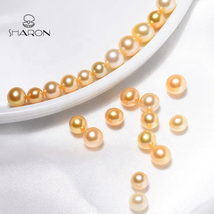 
Shiny Wholesale 8-11mm AA+ Round Golden Loose South Sea Saltwater Bulk The Bead Pearl 