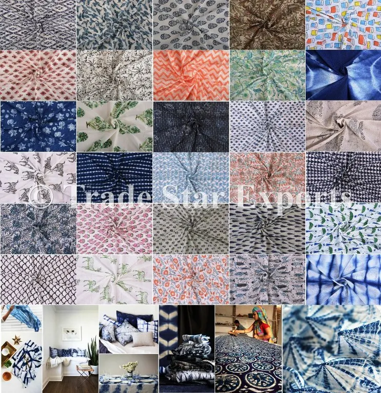 Индийская хлопчатобумажная ткань двора ручная печать работа вуаль