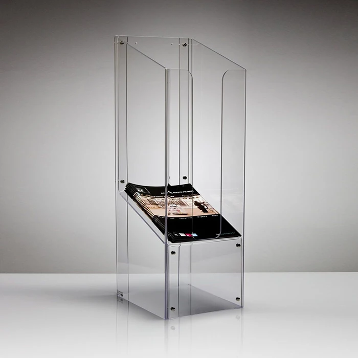 Acrylic Newspaper Magazine Dump Bin Transparent Plexiglass Magazine Holder with Poster