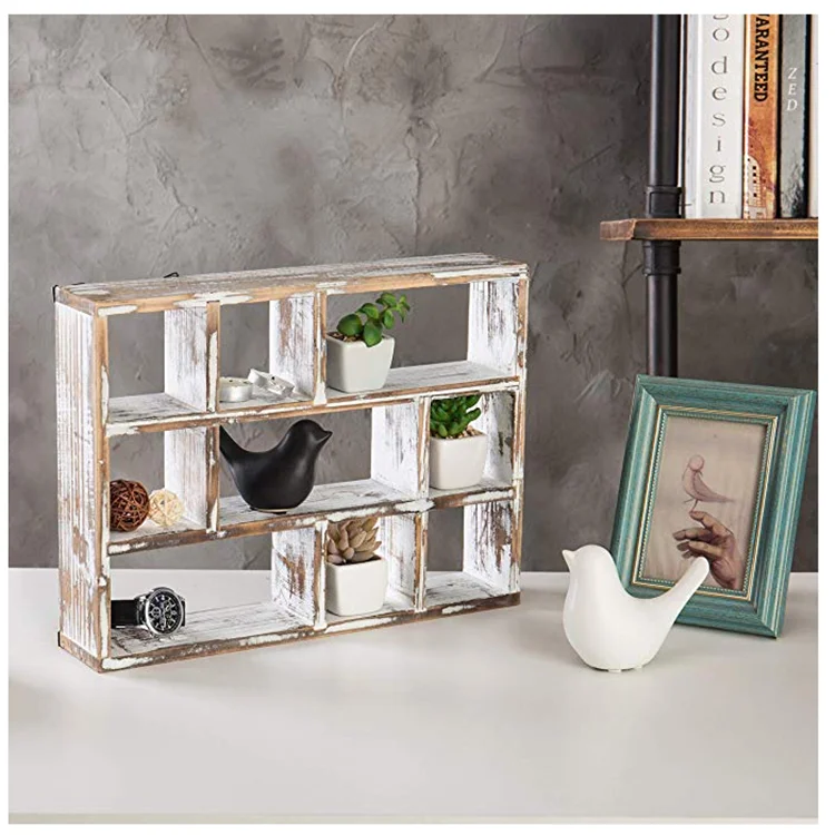 
Wall-mounted freestanding 9-Slot rustic floating kitchen wood wall shelf 