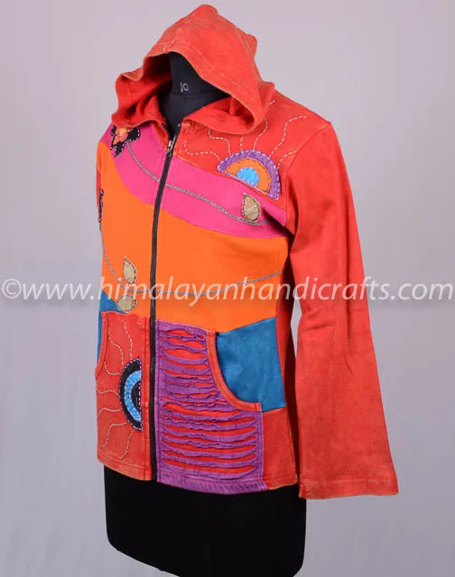 SIMPLE ELEGANT MULTI DESIGN PATCH WAORK BOHEMIAN LADIES HOODIE CSWJ 424