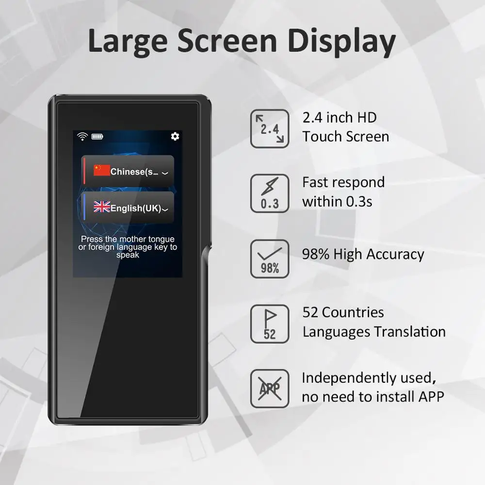 2018 new design large screen display 52 countries languages translation high accuracy portable voice translator