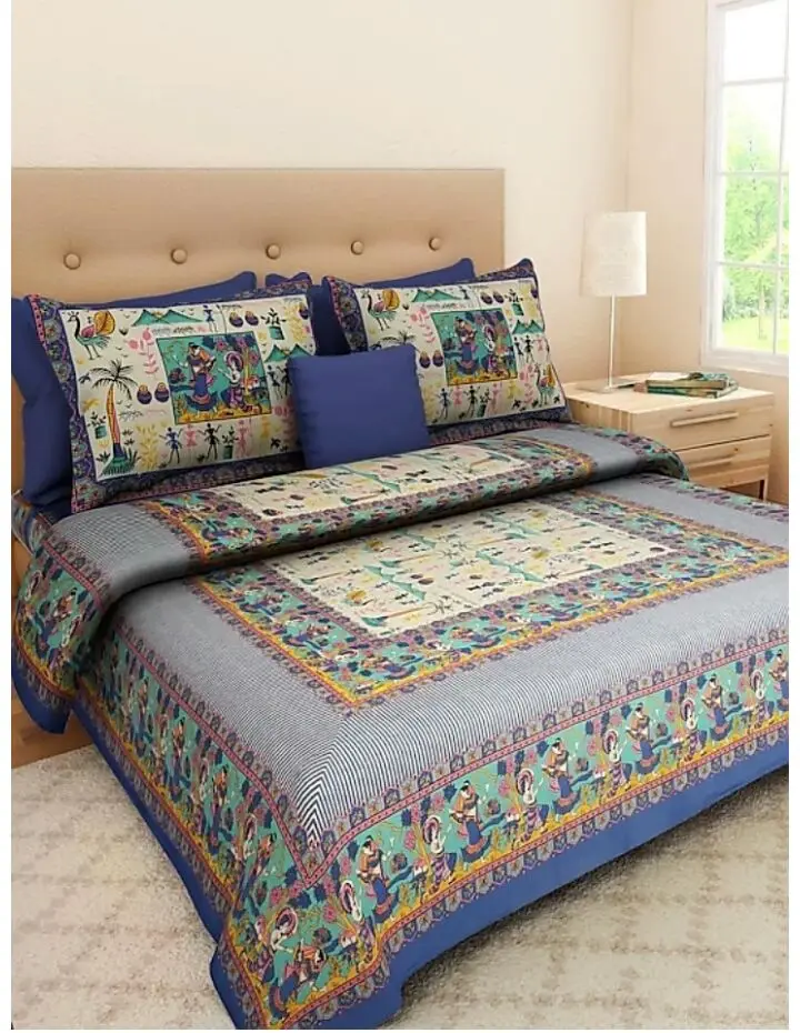 Multi Tie-Dye Mandala Flower Indian Bed-Sheet Spread Cotton Warm with Pillow Covers