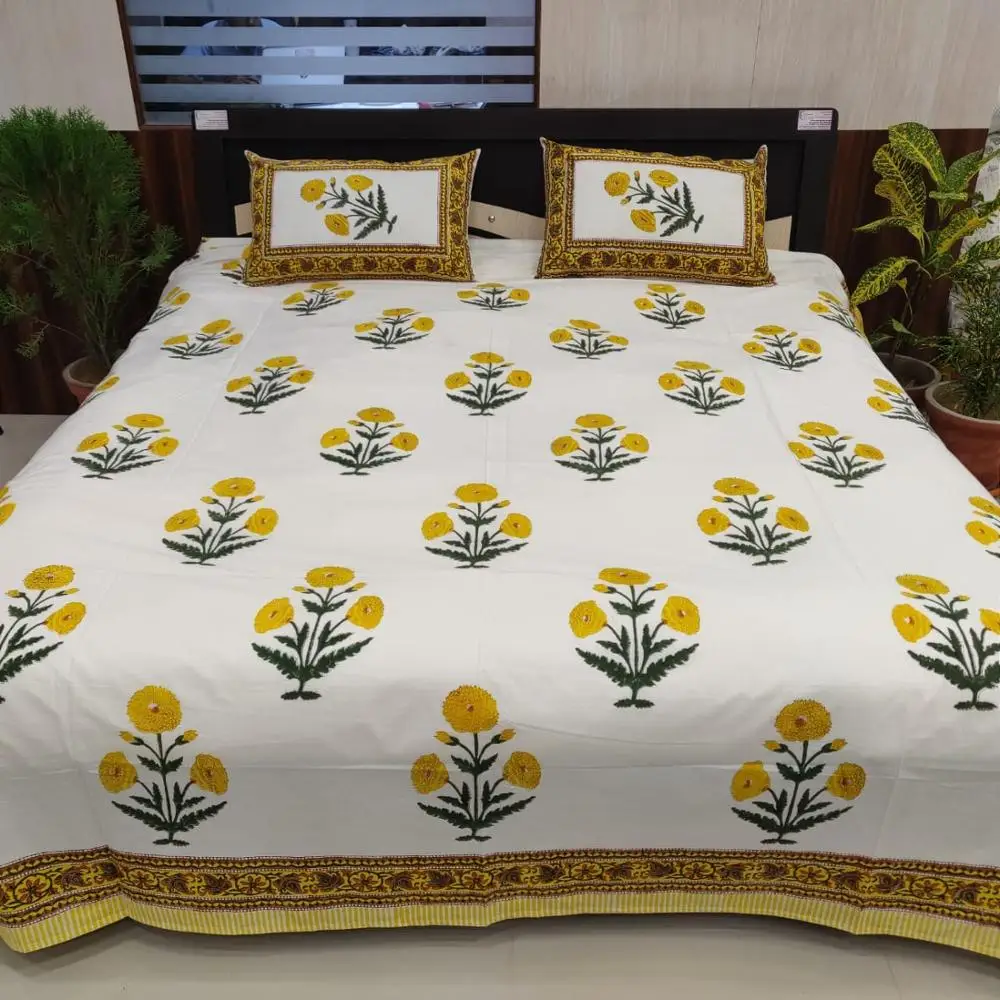 Hand block Print Pure cotton Bed Sheet set indian print Bedding sets