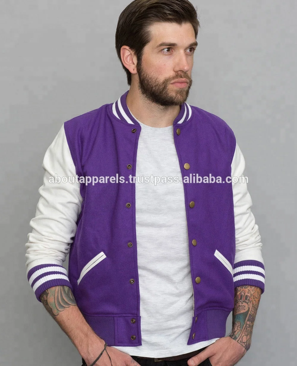 Custom logo stain half zip sports bomber jackets men 2017 blank baseball track pullover Wool Varsity Bomber jacket wholesale