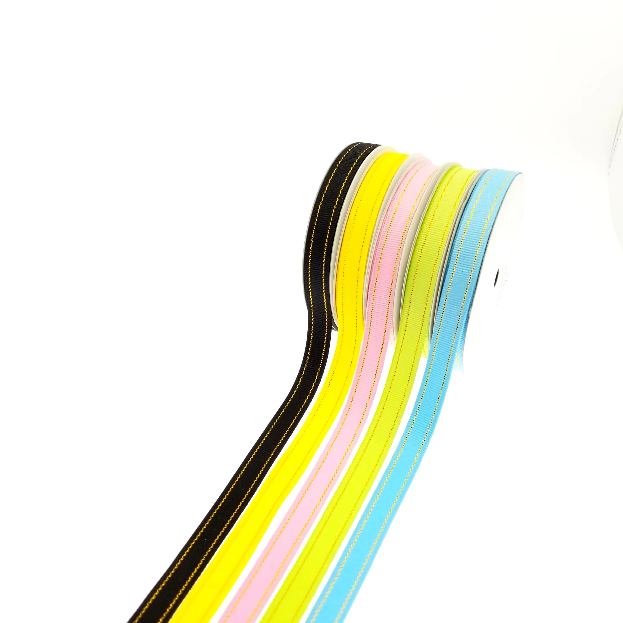 Cheap price polyester grosgrain with gold stitching ribbons