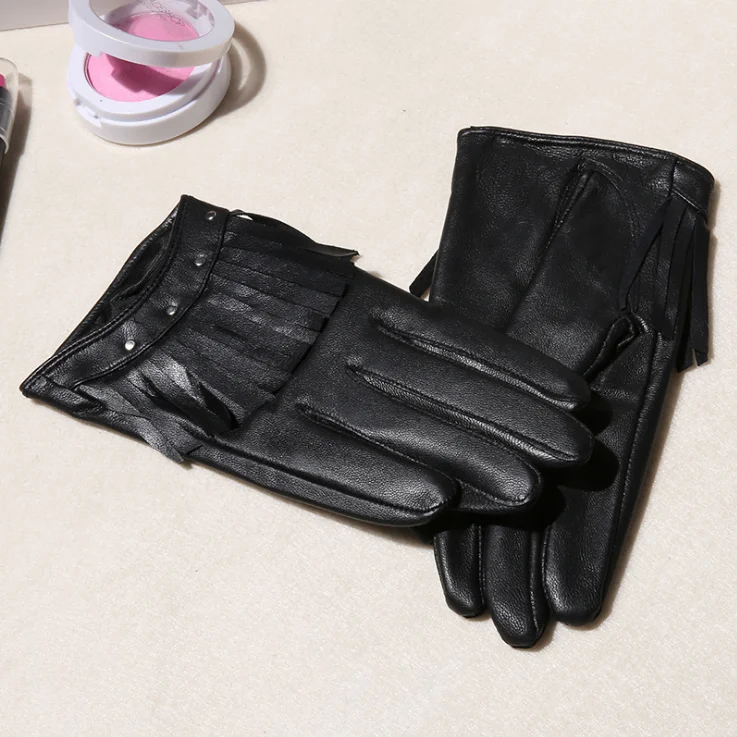 
Fashion ladies real sheepskin leather tassels short style women leather driving gloves 