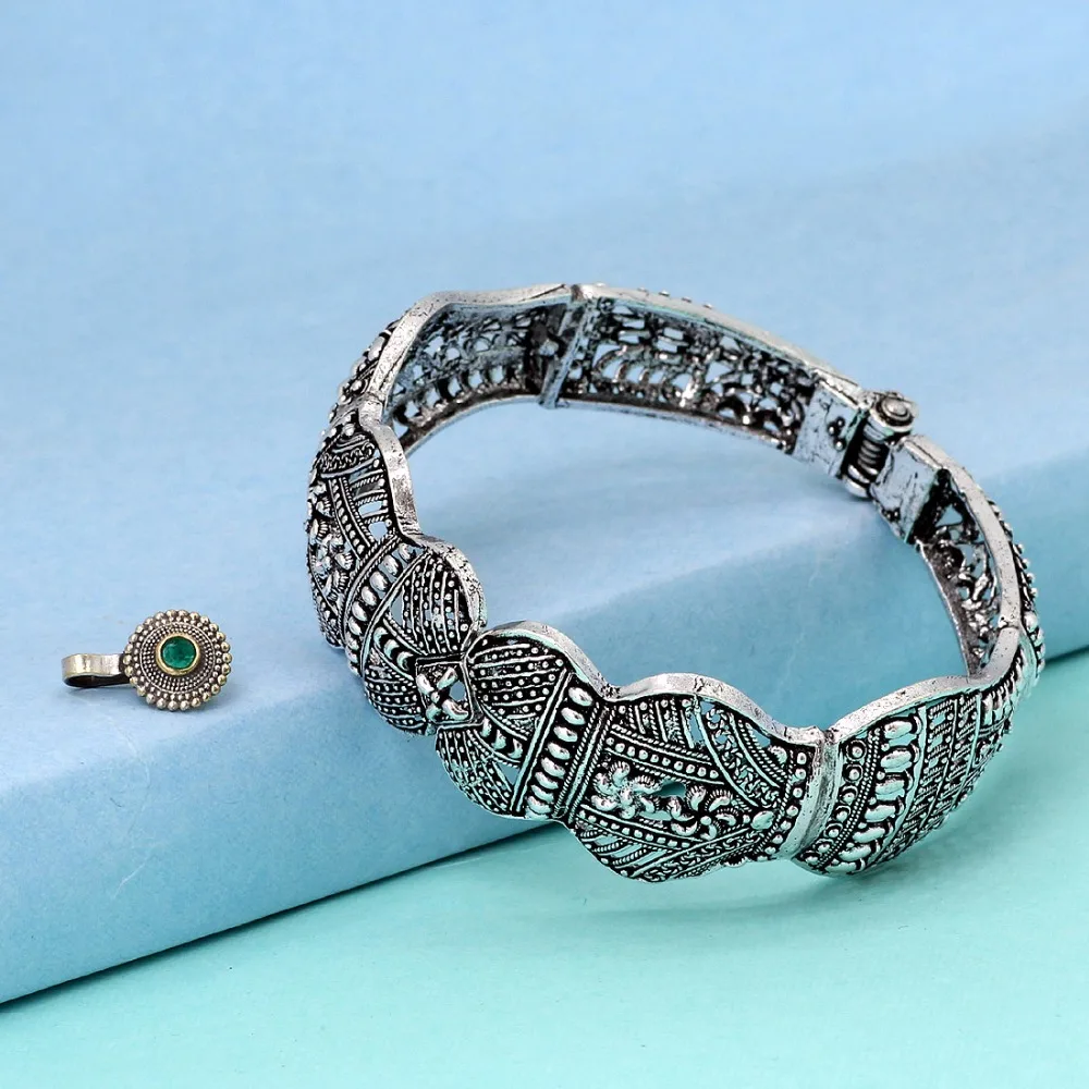 Oxidised Silver Kadaa bracelet And Oxidized Nose Pin Combo | Brass Gift For Girls, Ladies, Women