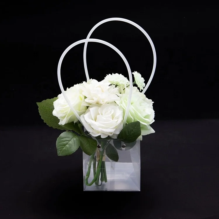 Custom Supermarket promotional printed Orchid packaging handled bag Transparent plastic flower box