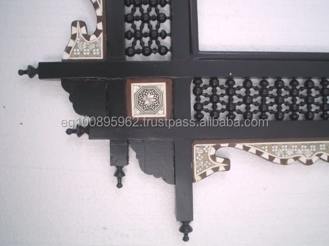 W96 Antique Style Arabesque MOP Inlaid Wood Mirror Frame