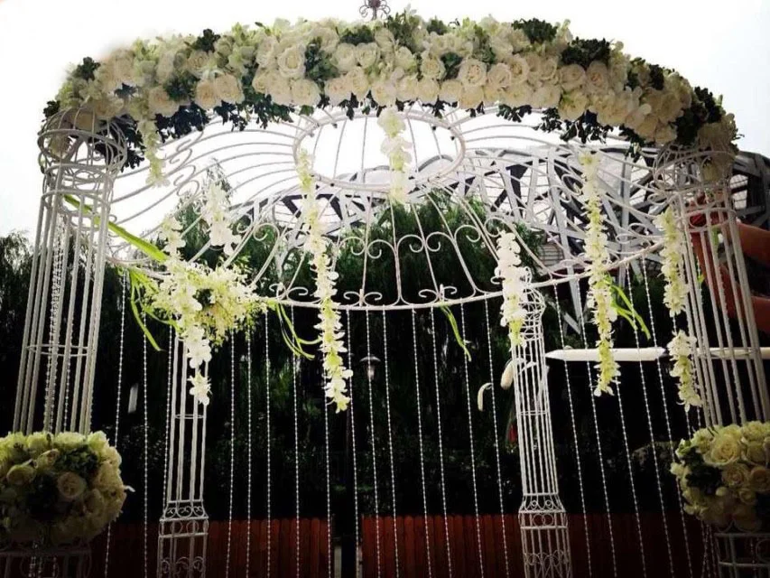 iron art White 4 pillars pavilion gazebo garden suppliers