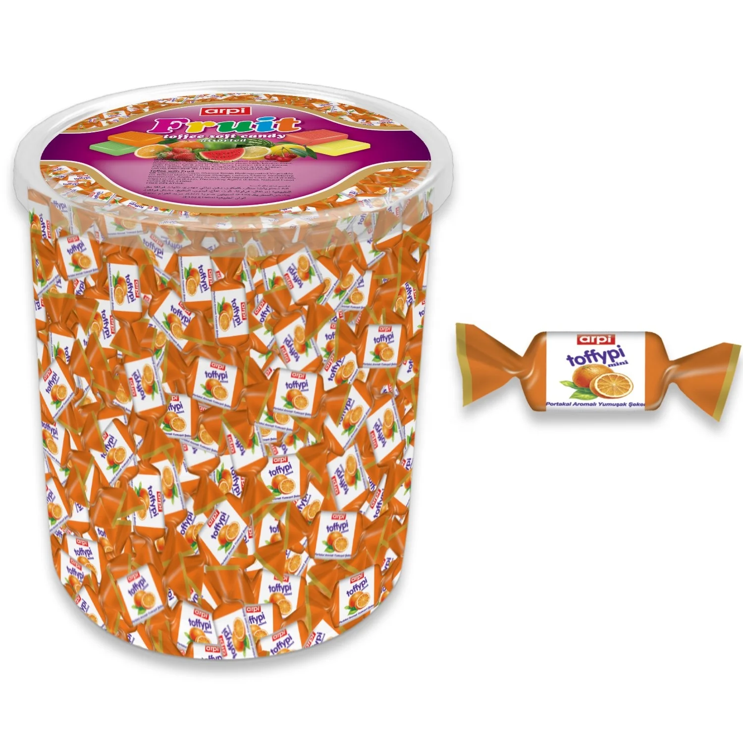 
Toffypi Mini Fruity Soft (Chew) Candy 1 KG Transparent Plastic PVC Jar 
