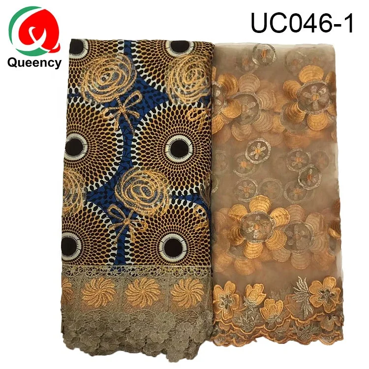 
Queency Wax Fabric With Lace Embroidery Wax Cord Lace Fabric 2019 African Wax Prints Fabric Lace 