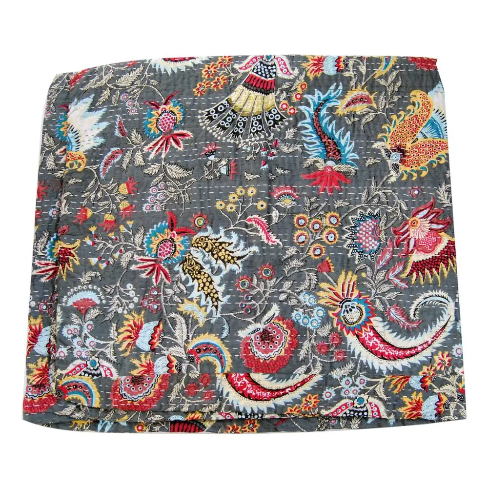 Indian Vintage Handmade Printed New Design Cotton Fabric Quilts Jaipur Kantha Queen Wholesale Bedspread