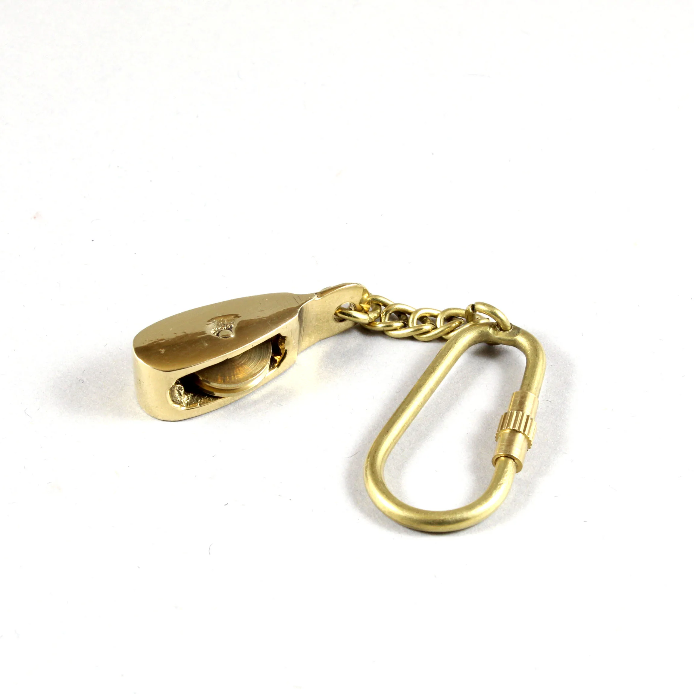 brass nautical small mini ship sailor boat pulley keychain keyring keyholder with brass loop