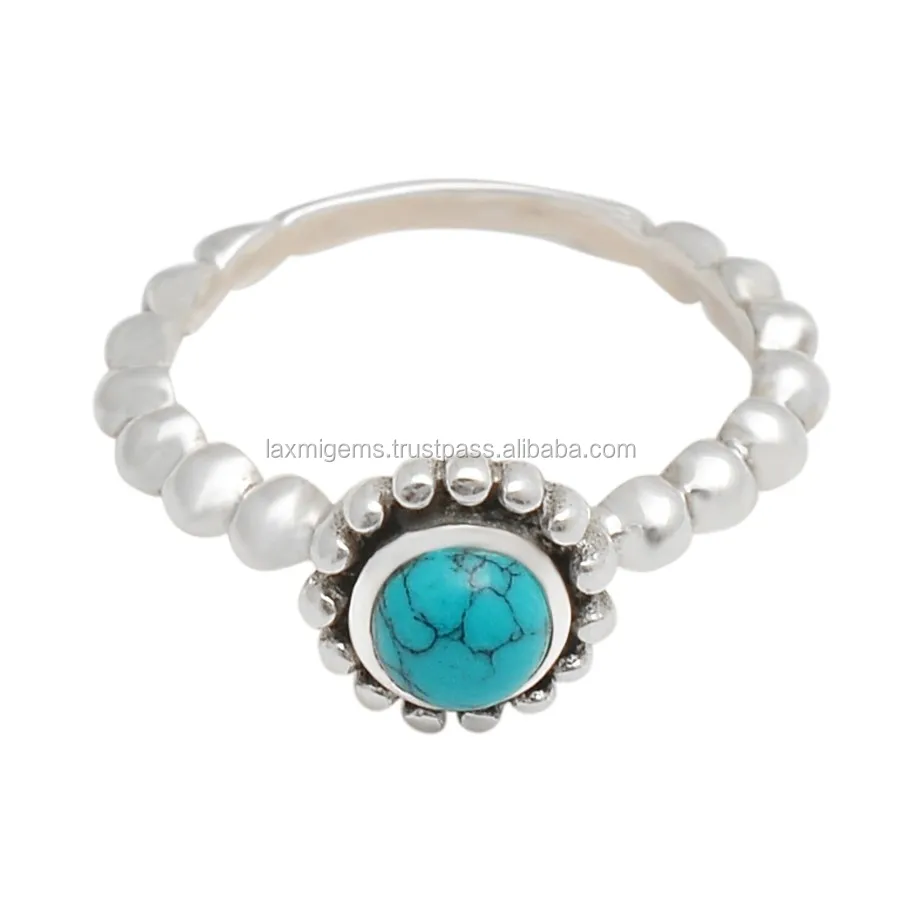 Wholesale Turquoise 5 mm gemstone 925 silver jewelry ring